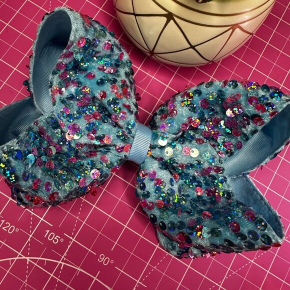Sparkly Blue Sequin Hair Bow for Girls – Large Glitter Bow with Alligator Clip, - Picture 1 of 3